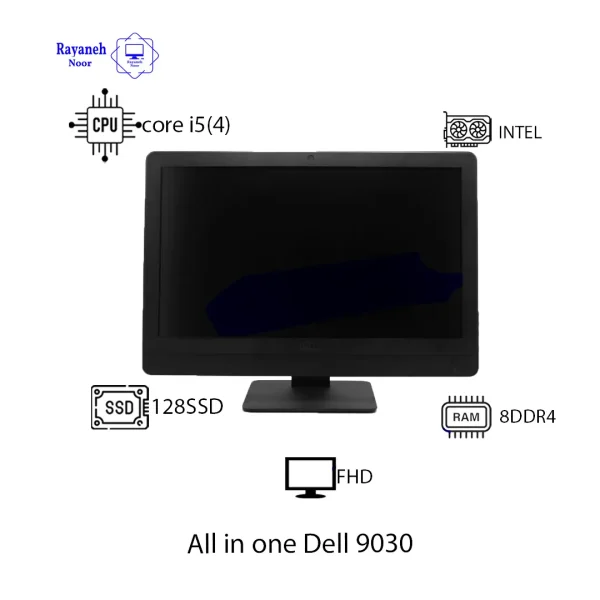 جزئیات آل این وان Dell OptiPlex 9030 | مشخصات فنی و طراحی پورتها تصویر جزئیات آل این وان Dell OptiPlex 9030 با نمایش پورتها، شماره مدل و مشخصات دستگاه