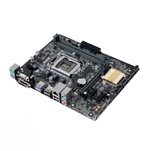 نمای جانبی مادربرد ASUS H110M-K با اسلات‌های PCIe و کانکتورهای داخلی